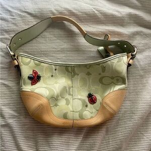 Coach Light Green Signature  Shoulder Bag with Ladybug Accents    Do Not Buy